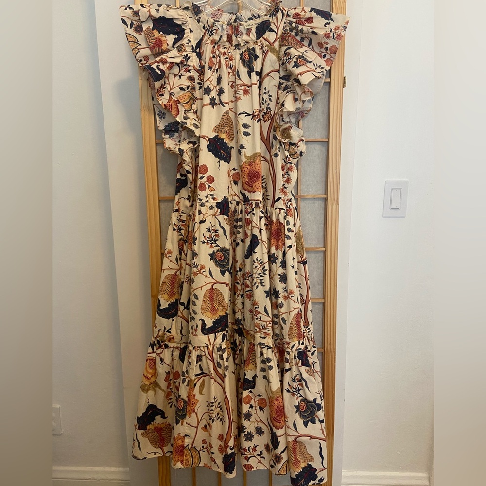 Ulla Johnson Cream Maxi Dress with Navy and Rust Floral Print